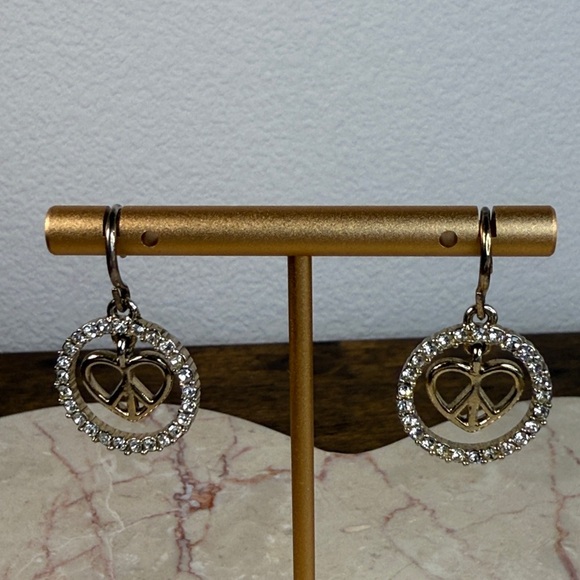 Silver Peace Sign Heart & Brilliants Earrings - Picture 5 of 7